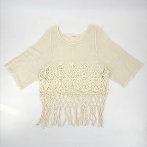 Crochet Fringe Crop Top Boho Festival Coastal Cowgirl Lace Knit Whimsy Fairy